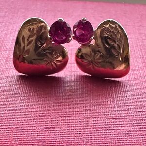 Vintage 18k gold earrings with Genuine Ruby &etched detailing gold lasts forever